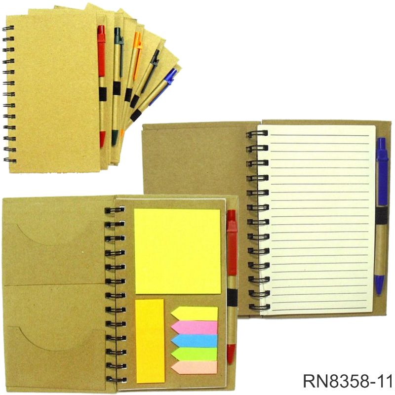 Caderno de Anotações com Post It e Caneta Reciclável